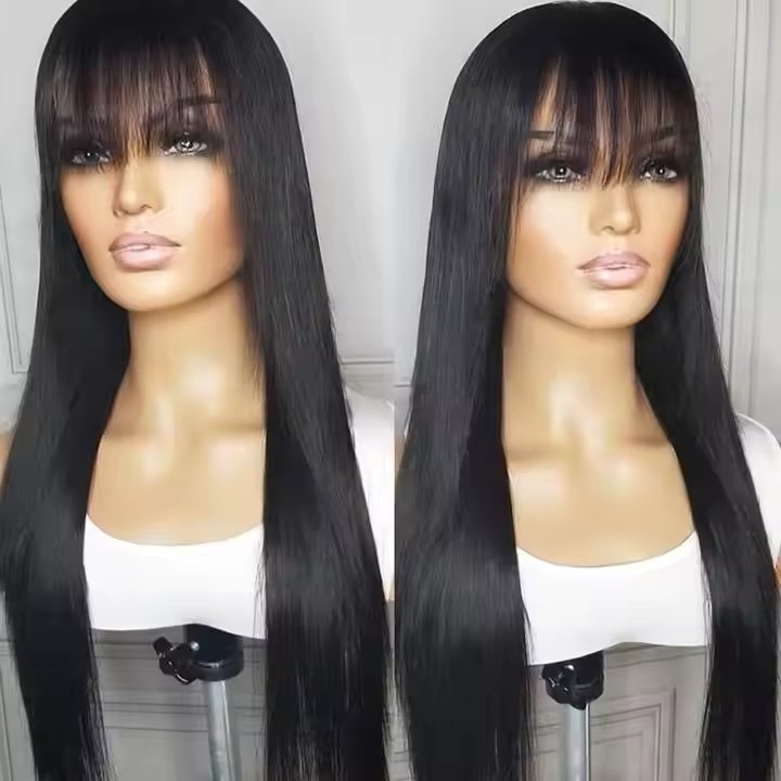 Yaki Straight Glueless 13x4 Frontal HD Lace Wig with Bangs