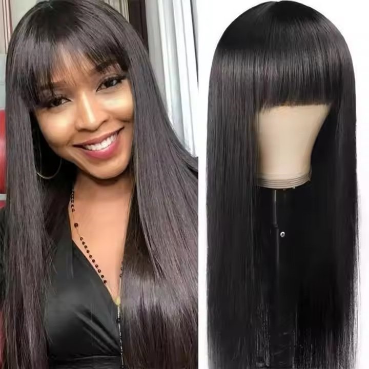 Yaki Straight Glueless 13x4 Frontal HD Lace Wig with Bangs